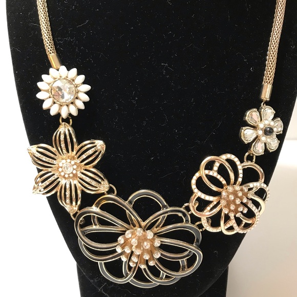 Liz Claiborne Gold/Black/Jeweled Floral Necklace - Picture 2 of 9